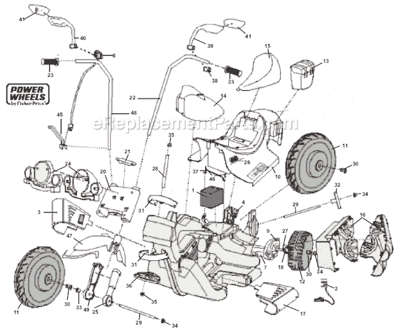 Page A Diagram and Parts List for  Power Wheels Ride-On Motorcyles